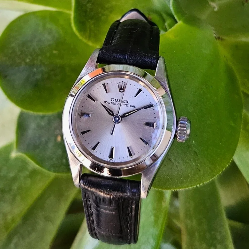 (sale) Rolex Ladies 24mm OP 6619 Steel On Black Leather Strap - Picture 1 of 13